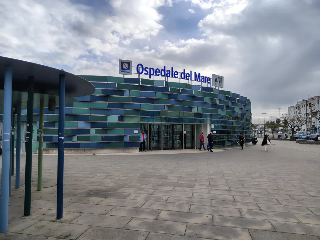 Facade of the modern hospital building Ospedale del Mare in Naples (Italy).